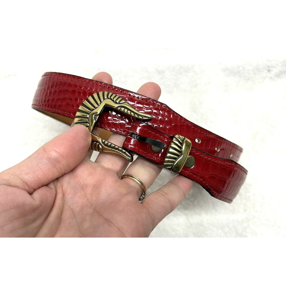 Circle Y Women's Red Size 28 Handmade USA embossed Leather Belt (D3)